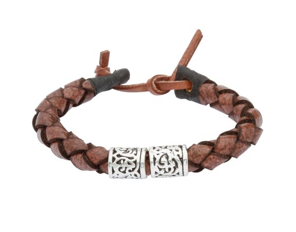 Brown Leather Wristband With Celtic Silver Bands