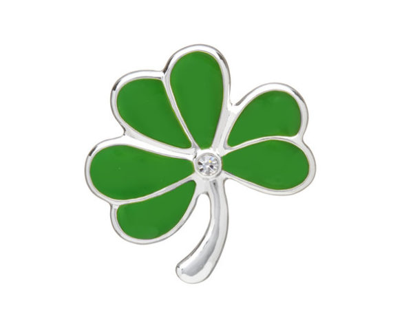 Silver Plated Green Shamrock Brooch