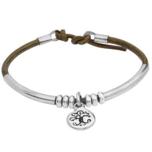 Silver & Leather Wristband with Tree of Life Design