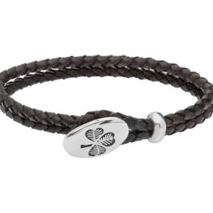 Leather Wristband with Silver Shamrock Design