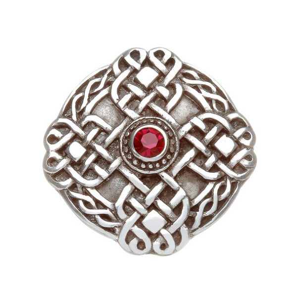 Celtic Knotwork Brooch with Red Stone