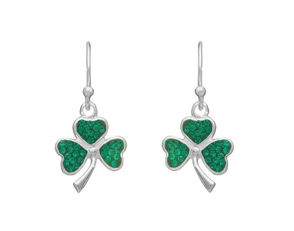 Shamrock Drop Earring with Green CZ Stones