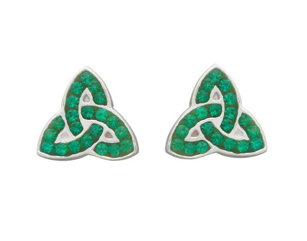 Trinity Stud Earring with Green CZ Stones