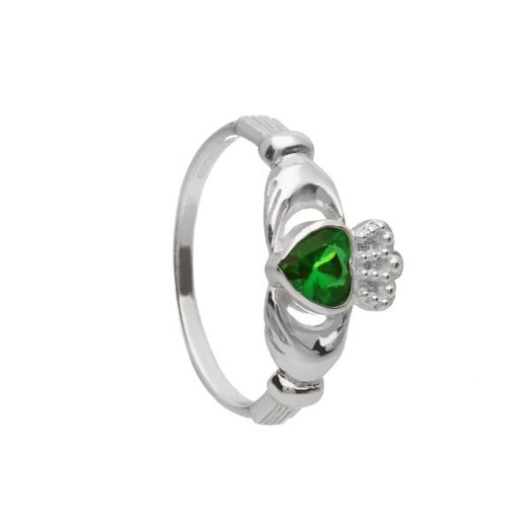 Claddagh Ring with Green CZ Stone