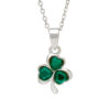SILVER PLATE GREEN STONE SHAMROCK PENDANT