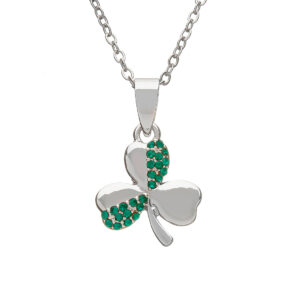 SILVER PLATE CZ SHAMROCK PENDANT